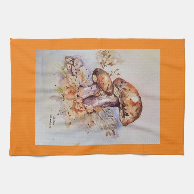 Svampar från hösthösten färg kökshandduk (Horisontell)