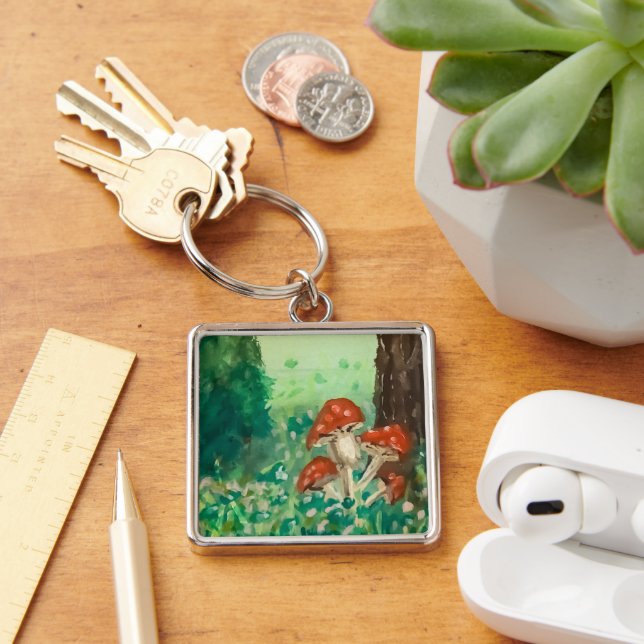 Svampar Fyrkantig Silverfärgad Nyckelring (Skrivbord)