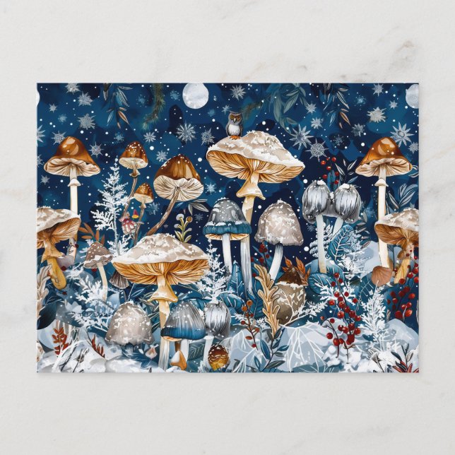 Svampar grupperade i ett nattrum vykort (Framsida)