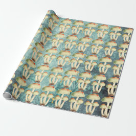 Svampar Guld Woodland Antique Blue Teal Presentpapper