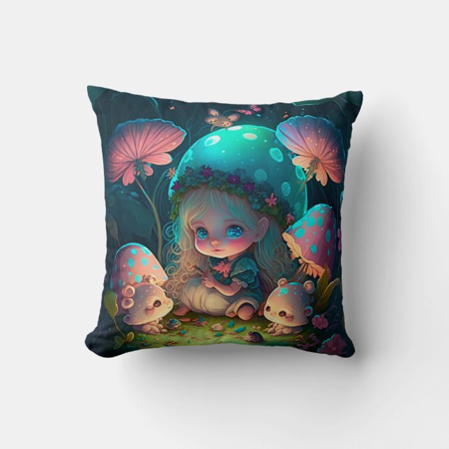 Svampar i fält dekorativ kudde (Framsida)