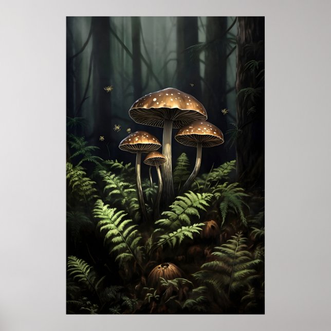 Svampar i Moss Fern Print, Mörk Akademisk Gotik Poster (Framsidan)