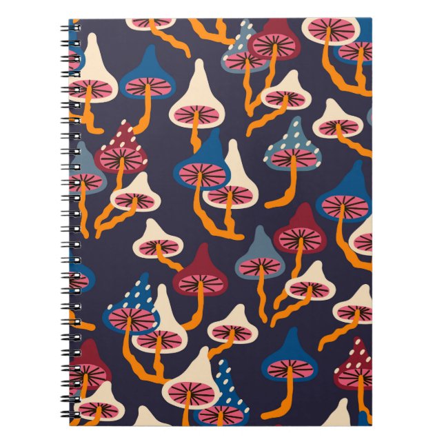 Svampar Illustration Fabric Wrapping Mönster Anteckningsbok (Framsidan)