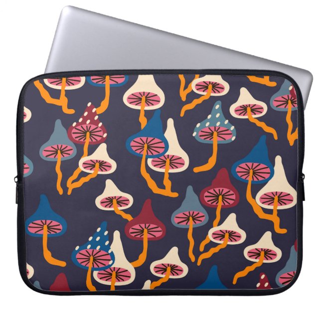 Svampar Illustration Fabric Wrapping Mönster Laptop Fodral (Framsidan)