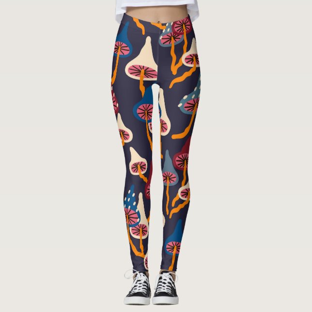 Svampar Illustration Fabric Wrapping Mönster Leggings (Framsida)