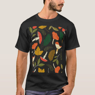 Svampar, löv, vintage fullt färg. t shirt