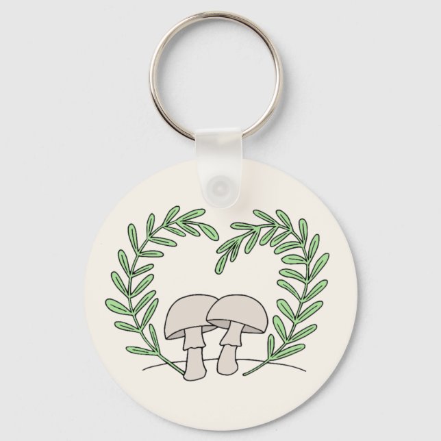 Svampar med Heart Fern Löv Nyckelring (Framsida)