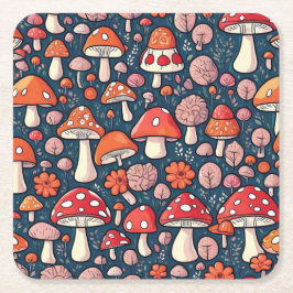 Svampar med rött blommigt i grönt dekor underlägg papper kvadrat