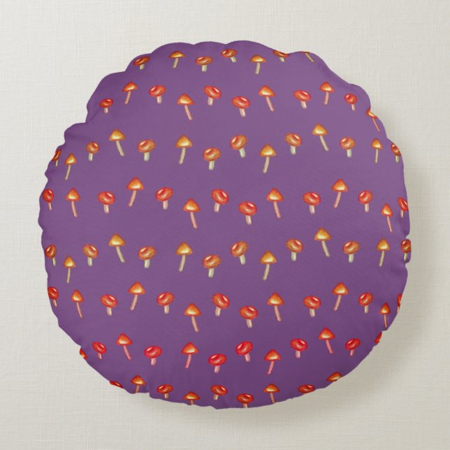 Svampar Mönster Rund Pillow Kudde (Framsidan)