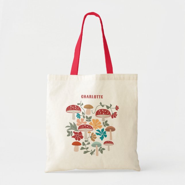 Svampar och Blommigt i århundradet Modern Mönster Tygkasse (Framsidan)