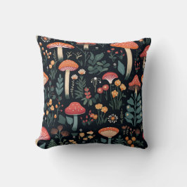 Svampar och blommor i svart bakgrund kudde