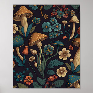 Svampar och blommor Mönster Design 1 Poster