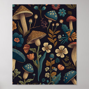 Svampar och blommor Mönster Design 2 Poster