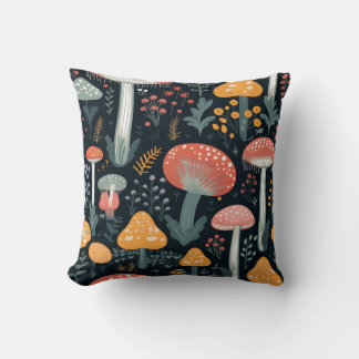 Svampar och blommor på svart bakgrund 3 kudde