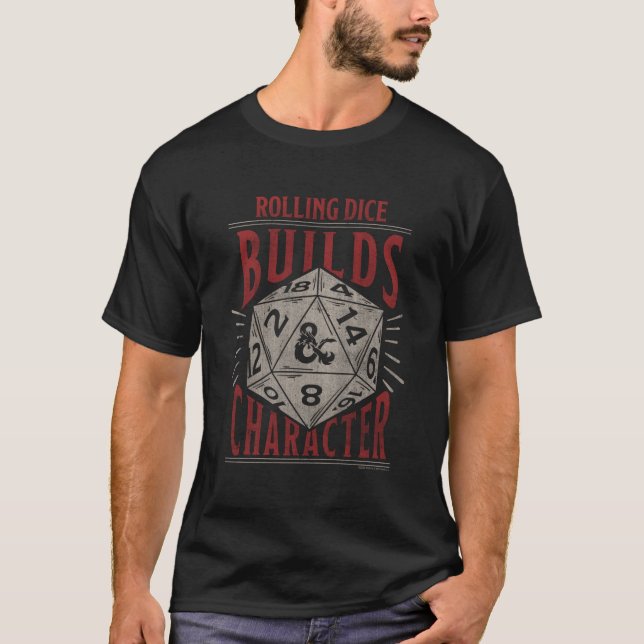 Svampar och Dragons Rolling Dice Bygger tecken T Shirt (Framsida)