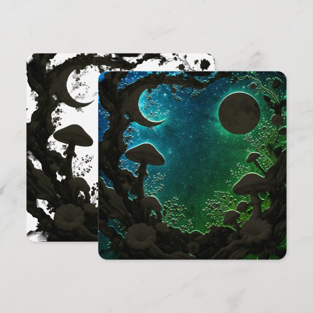 Svampar och månar Tealblå Älvkärna Scrapbok Julkort (Fram/baksida)