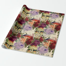 Svampar Woodland Antique Ephemera Marsala Red Presentpapper