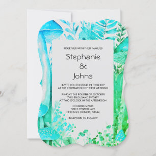 Svampar Woodland Teal Blue Black White Bröllop Inbjudningar
