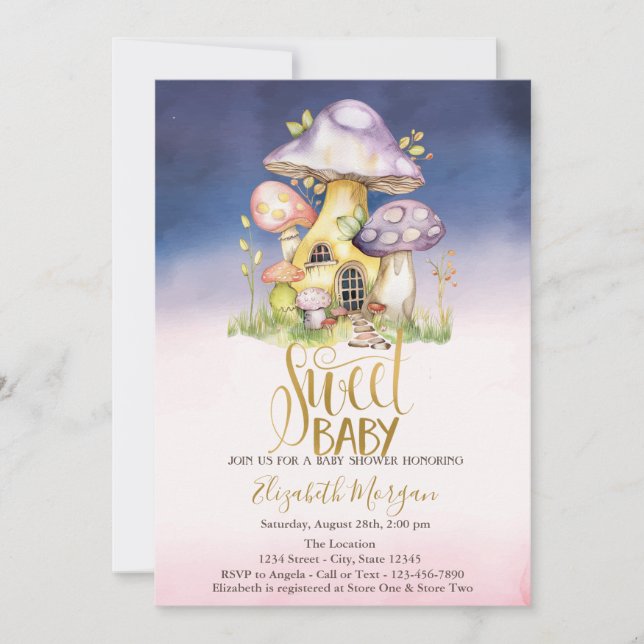 Svampblommiga prickar Ombre Baby Shower Inbjudningar (Framsida)