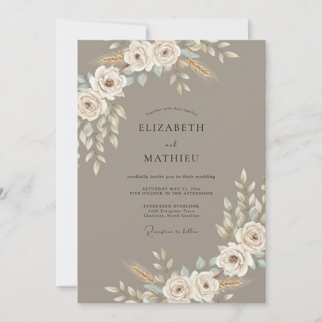 Svampbrun Organisk Bohemsk Bröllopsdekor Inbjudningar (Framsida)