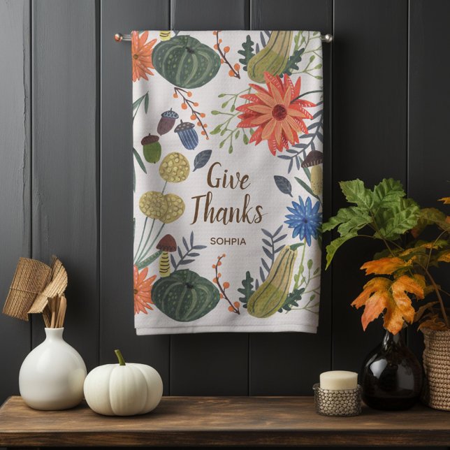 Svampfall för blommigt av utspädd Thanksgiving Kökshandduk (Cute Thanksgiving floral mushroom fall Kitchen Towel)