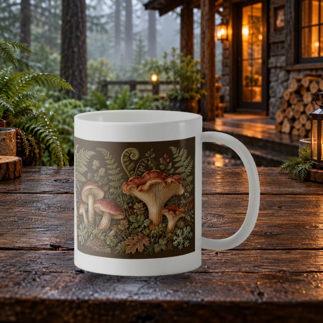 Svampfält anteckningar naturstudie mugg (Mushroom Field Notes Nature Study Mug — refined lighting and contact shadows. Digital lifestyle preview.)