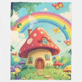Svamphus och regnbåge 10 fleecefilt