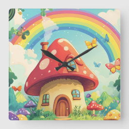 Svamphus och regnbåge 10 fyrkantig klocka