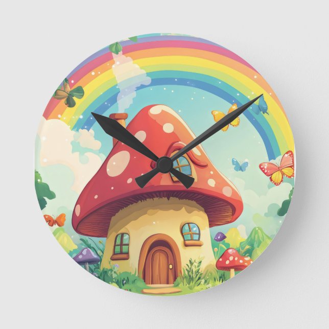 Svamphus och regnbåge 10 rund klocka (Framsida)
