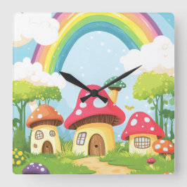 Svamphus och regnbåge 11 fyrkantig klocka