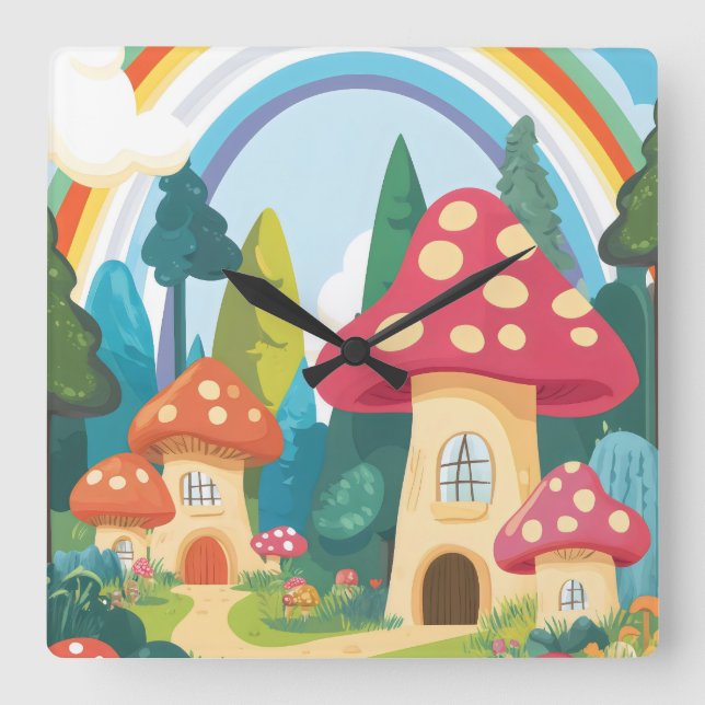 Svamphus och regnbåge 12 fyrkantig klocka (Framsida)
