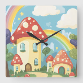 Svamphus och regnbåge 12 fyrkantig klocka