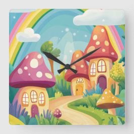 Svamphus och regnbåge 13 fyrkantig klocka