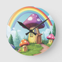 Svamphus och regnbåge 14 rund klocka