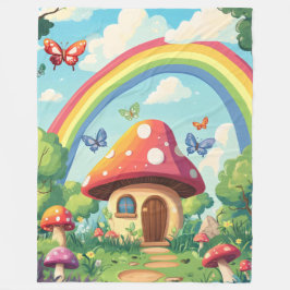 Svamphus och regnbåge 8 fleecefilt
