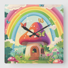 Svamphus och regnbåge 9 fyrkantig klocka