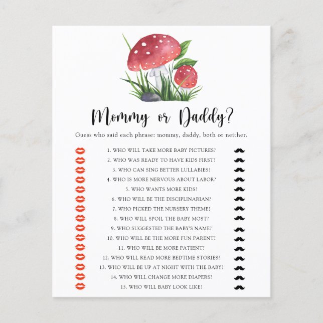 Svampi babydusch-Mamma eller pappa-spel (Framsida)