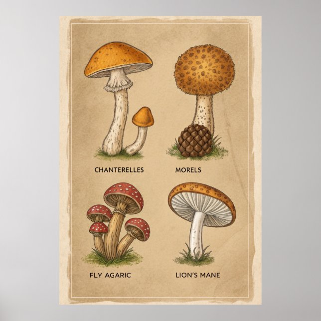 Svampi-cirkulär: En antique Mycological Study Poster (Framsidan)