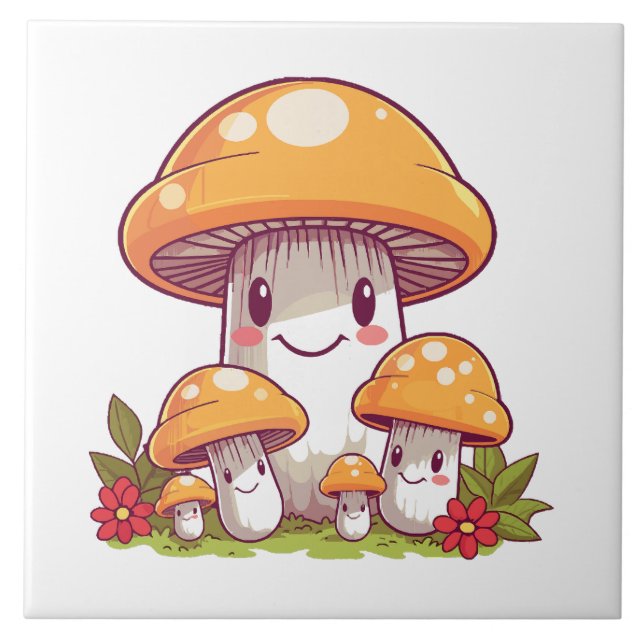 Svampjakt, glad kawaii stil kakelplatta (Framsidan)