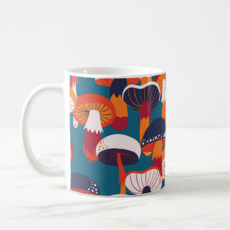 Svampsorter, vintagen illustreras sömlöst. kaffemugg