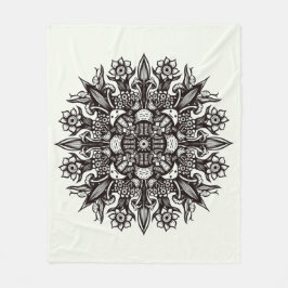 Svamptatuering svart, vit psychedelic mandala fleecefilt