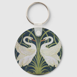 Svan Art nouveau Swirl Bird White Nyckelring