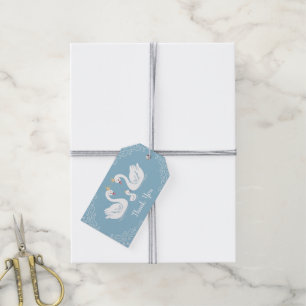 Svan Baby Shower Bird med Krona Co-Ed Blue Presentetikett