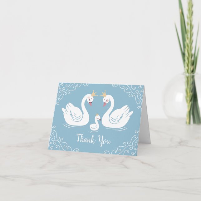 Svan Baby Shower Bird med Krona Co-Ed Blue Tack Kort (Framsida)