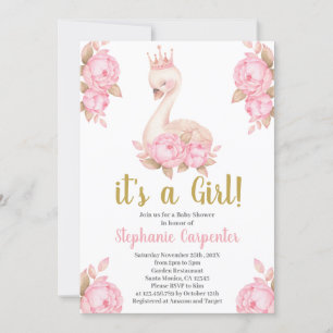 Svan Baby Shower Girl Inbjudningar