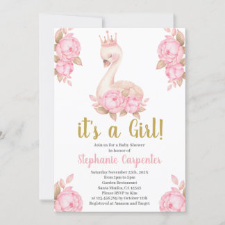 Svan Baby Shower Girl Inbjudningar