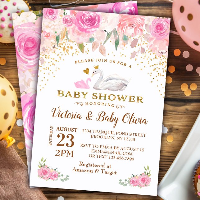 Svan Baby Shower-inbjudan Flicka Svan Princess Inbjudningar (Skapare uppladdad)