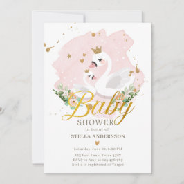 Svan Baby Shower Inbjudan Flickprinsessan Rosa Gul