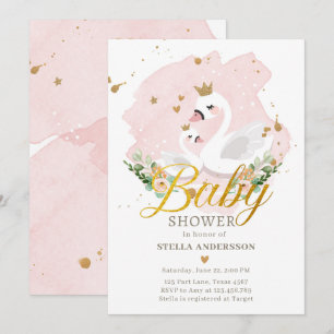 Svan Baby Shower Inbjudan Flickprinsessan Rosa Gul