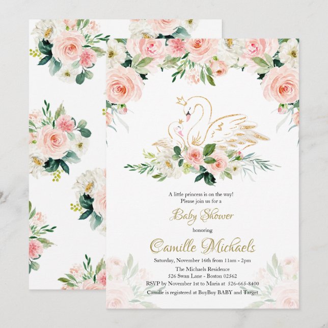 Svan Baby Shower-inbjudan Inbjudningar (Fram/baksida)